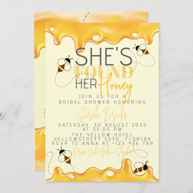 Invitation à la douche nuptiale d'abeille de miel (Devant / Derrière)