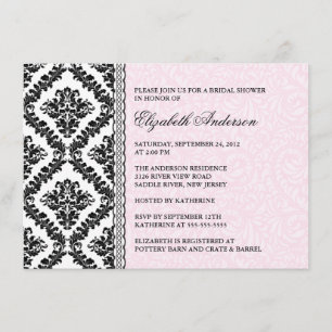 Invitation à la douche nuptiale Damas noir et rose