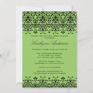 Invitation à la douche nuptiale Damas verte et noi