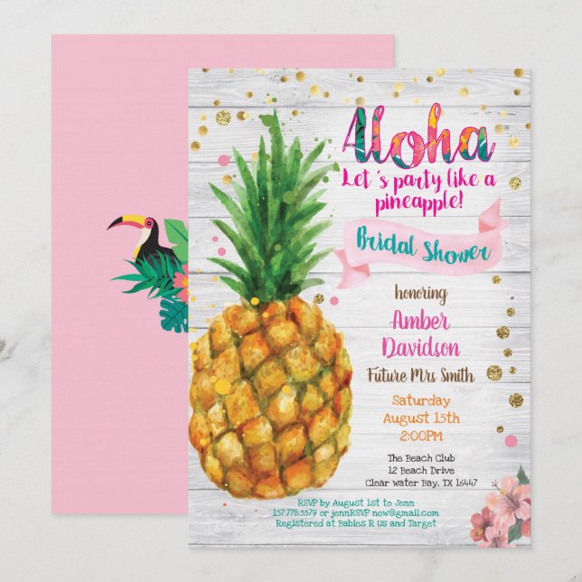 Invitation à la douche nuptiale d'ananas été tropi (Devant / Derrière)