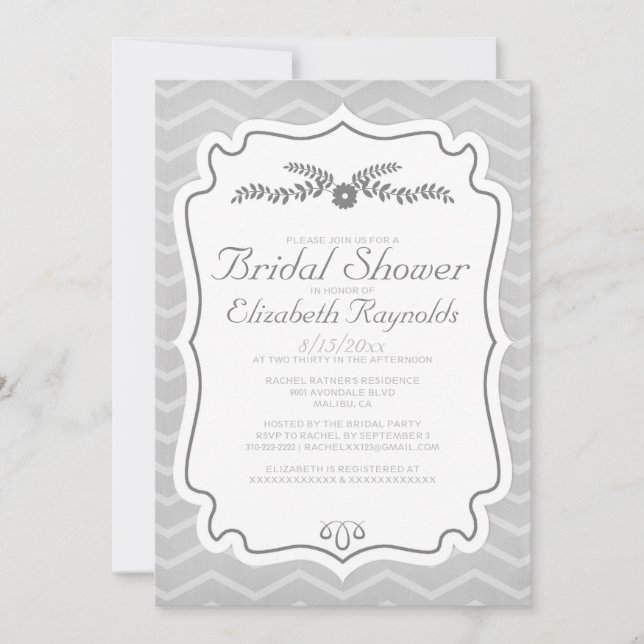 Invitation à la douche nuptiale de Chevron Argent (Devant)