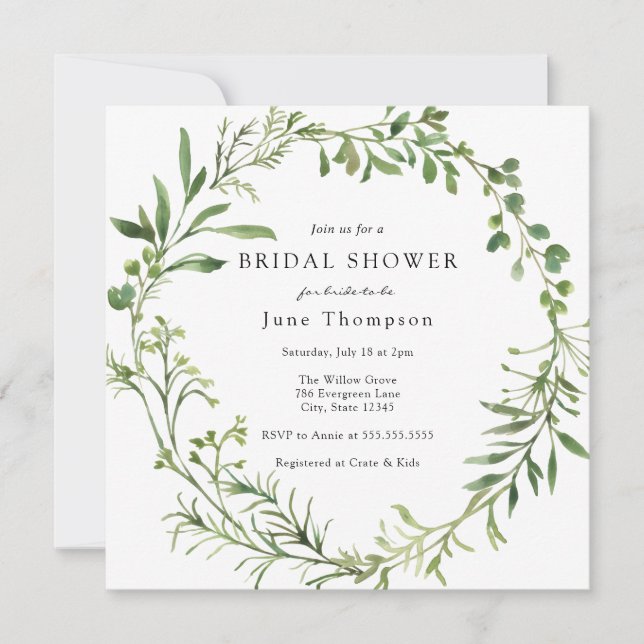 Invitation à la douche nuptiale de couronne de ver (Devant)