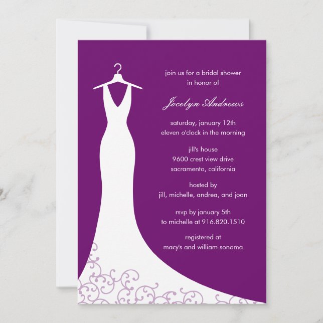 Invitation à la douche nuptiale de Couture Gown (v (Devant)