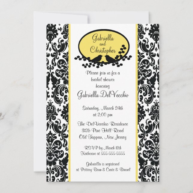 Invitation à la douche nuptiale de Damas jaune (Devant)