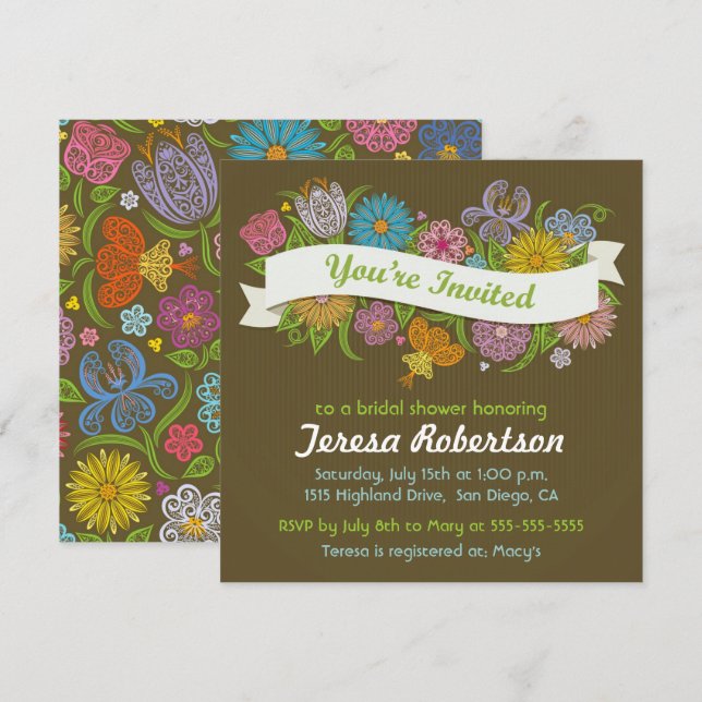 Invitation à la douche nuptiale de la bannière flo (Devant / Derrière)