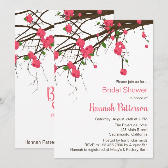 Invitation à la douche nuptiale de la branche flor (Devant / Derrière)