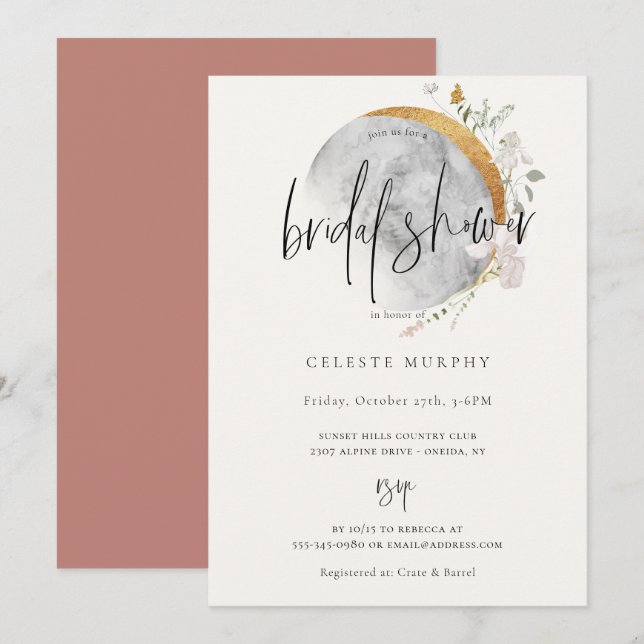 Invitation à la douche nuptiale de la Lune Fleur s (Devant / Derrière)