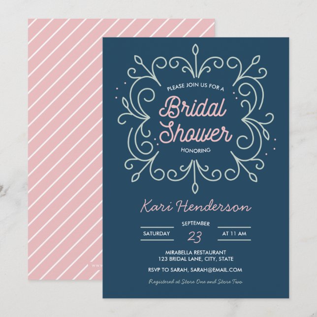 Invitation à la douche nuptiale de la marine Blush (Devant / Derrière)