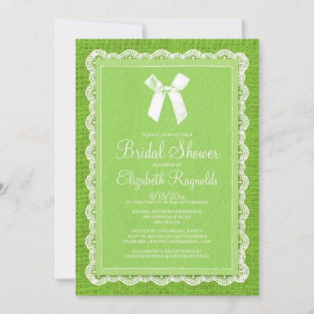 Invitation à la douche nuptiale de la région verte (Devant)