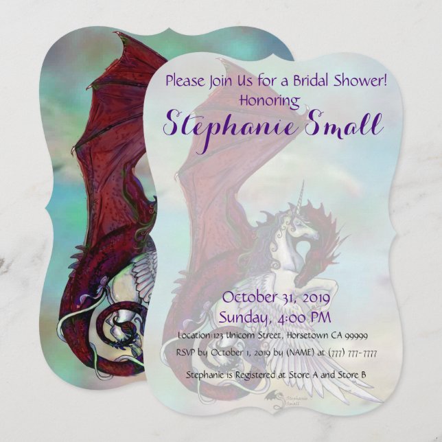 Invitation à la douche nuptiale de l'Unicorne Drag (Devant / Derrière)