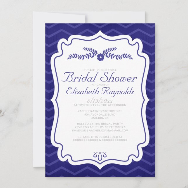 Invitation à la douche nuptiale de Navy Blue Chevr (Devant)