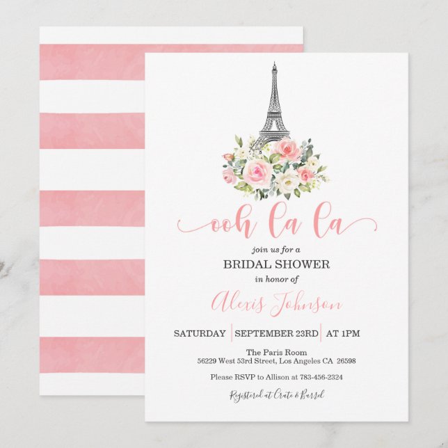 Invitation à la douche nuptiale de Paris - Ooh La  (Devant / Derrière)