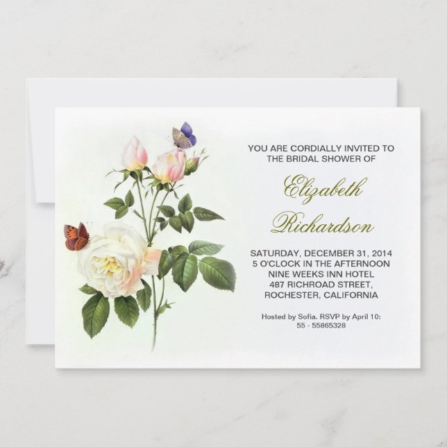 invitation à la douche nuptiale de roses blanches (Devant)