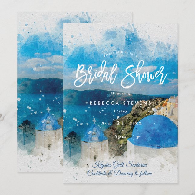 Invitation à la douche nuptiale de Santorin Grèce (Devant / Derrière)