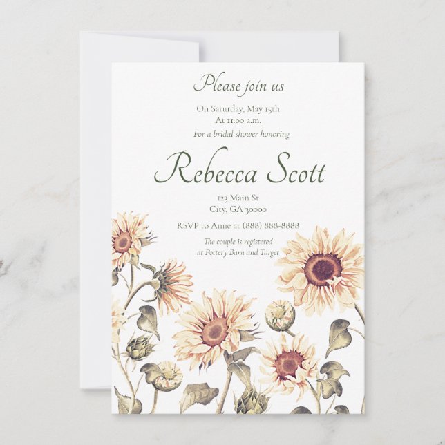 Invitation à la douche nuptiale de tournesol (Devant)