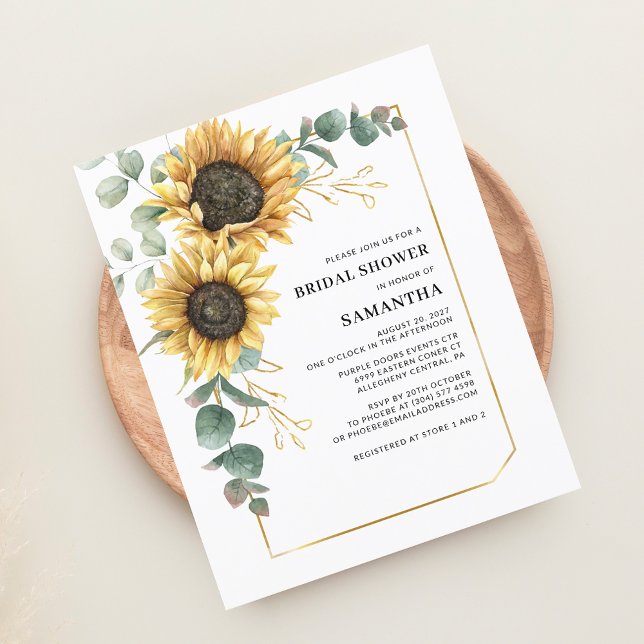 Invitation à la douche nuptiale de tournesol Eucal (Sunflower Eucalyptus Greenery Buddet Bridal Shower Invitation)