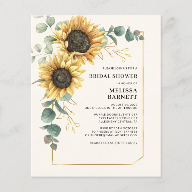 Invitation à la douche nuptiale de tournesol Eucal (Devant)