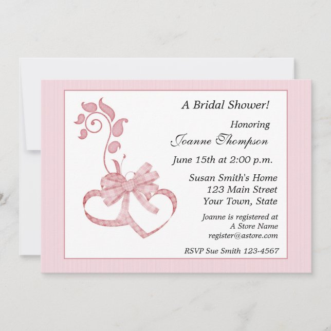Invitation à la douche nuptiale des coeurs roses (Devant)