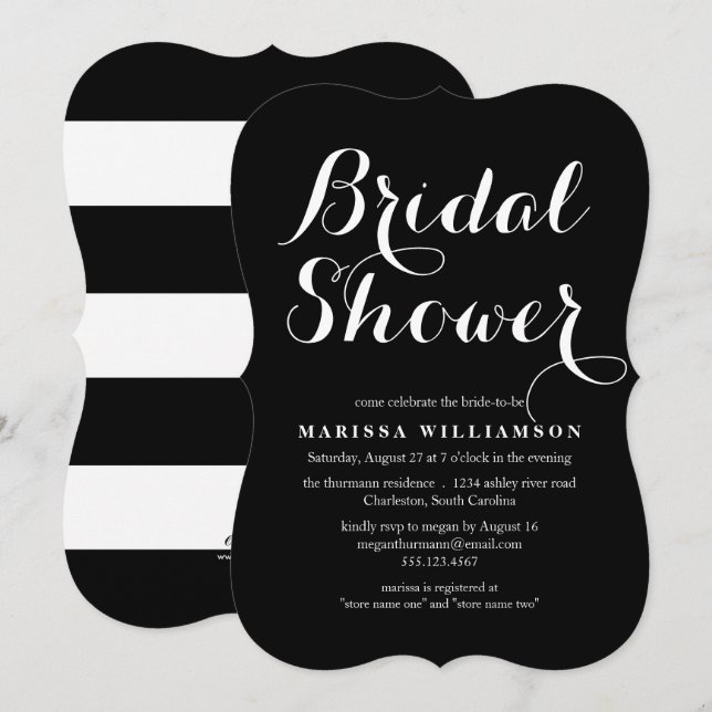 Invitation à la douche nuptiale des Élégantes Blac (Devant / Derrière)
