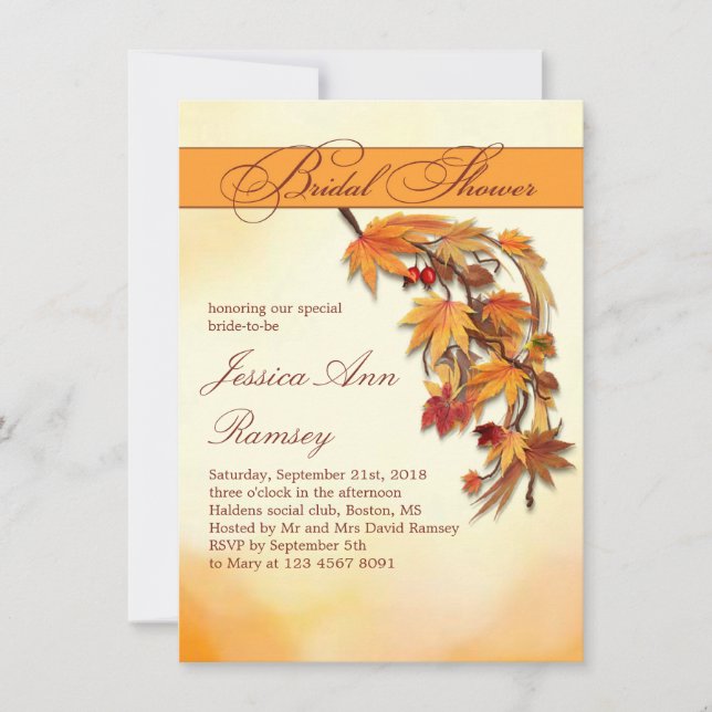 Invitation à la douche nuptiale des feuilles d'aut (Devant)