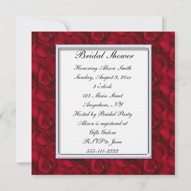 Invitation à la douche nuptiale des pétales de la  (Devant)