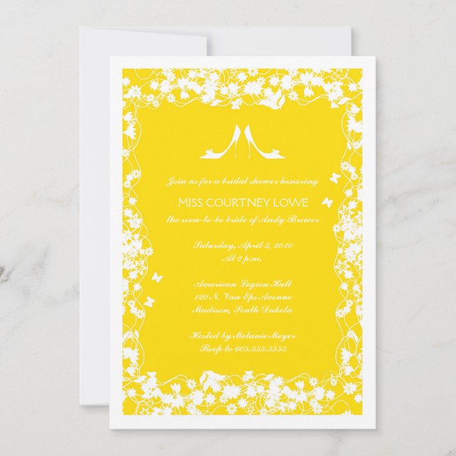 Invitation à la douche nuptiale des talons jaune v (Devant)