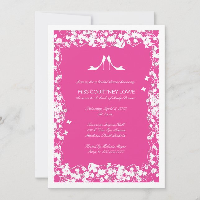 Invitation à la douche nuptiale des talons roses c (Devant)