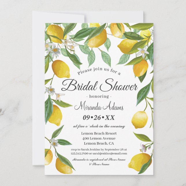Invitation à la douche nuptiale d'été Boho Lemon (Devant)