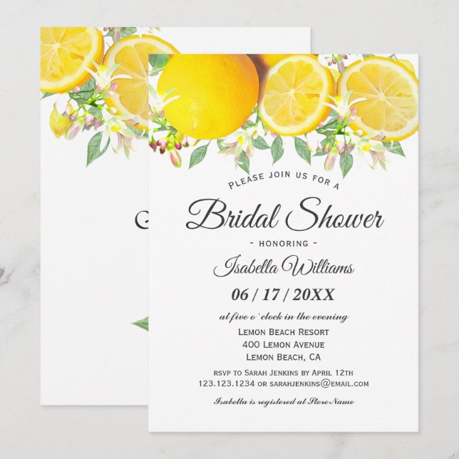 Invitation à la douche nuptiale d'été Boho Lemon (Devant / Derrière)