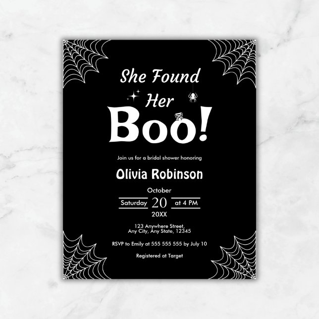 Invitation à la douche nuptiale d'Halloween noir b (Budget Black She Found Her Boo Halloween Bridal Shower Invitation   )