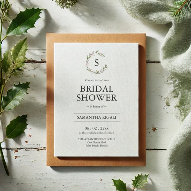 Invitation à la douche nuptiale d'hiver avec code  (Bridal shower invitations Christmas botanical line art by Victoria Grigaliunas Do Tell A Belle)
