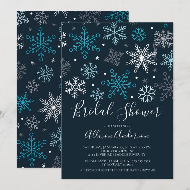 Invitation à la douche nuptiale d'hiver de Snowfla (Devant / Derrière)