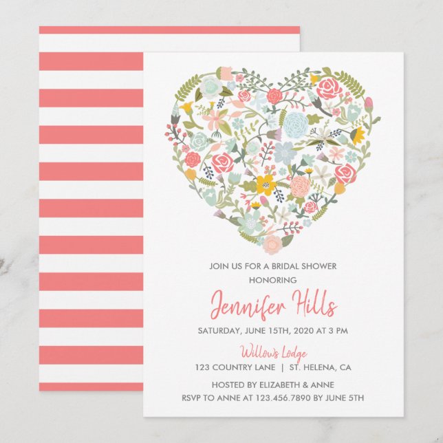 Invitation à la douche nuptiale du coeur floral (Devant / Derrière)