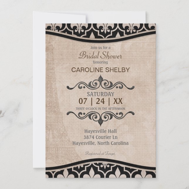 Invitation à la douche nuptiale du Paris romantiqu (Devant)