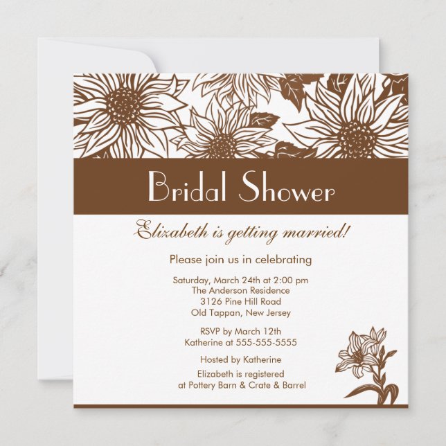 Invitation à la douche nuptiale du tournesol Brown (Devant)