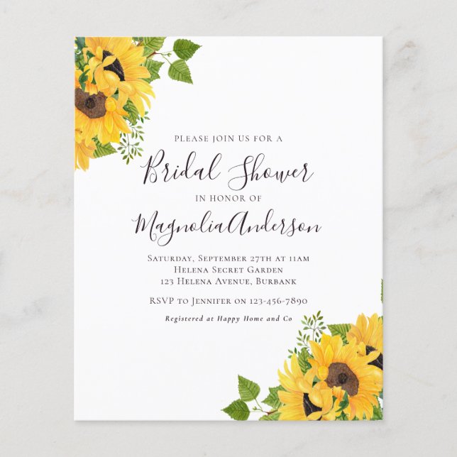 Invitation à la douche nuptiale du tournesol Budge (Devant)