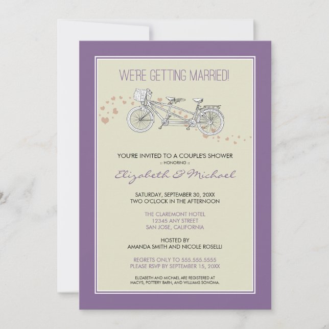 Invitation à la douche nuptiale d'un couple de cyc (Devant)