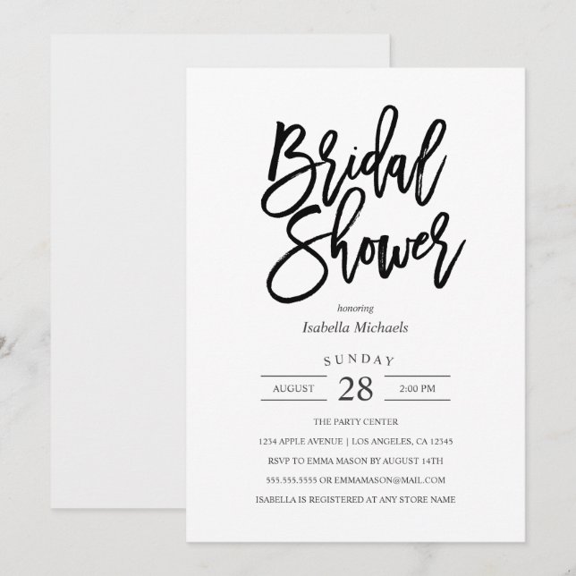Invitation à la douche nuptiale d'une mariée moder (Devant / Derrière)