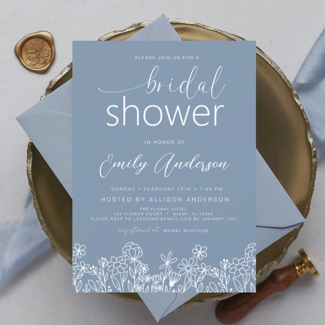 Invitation à la douche nuptiale Dusty Blue Fleur s (Créateur téléchargé)