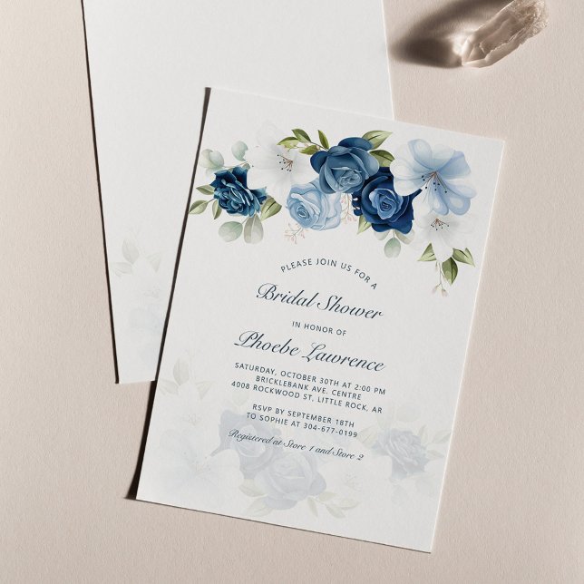 Invitation à la douche nuptiale Dusty Blue Floral (Dusty Blue Floral Watercolor Wedding Invitation)