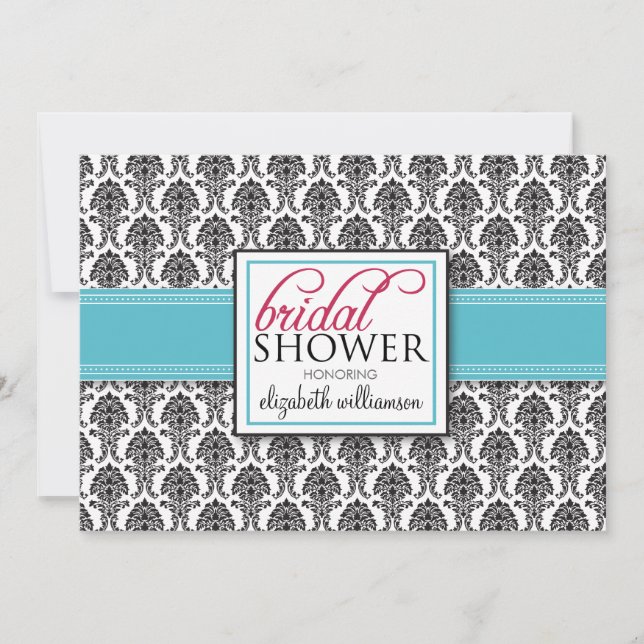Invitation à la douche nuptiale élégante Damask (a (Devant)