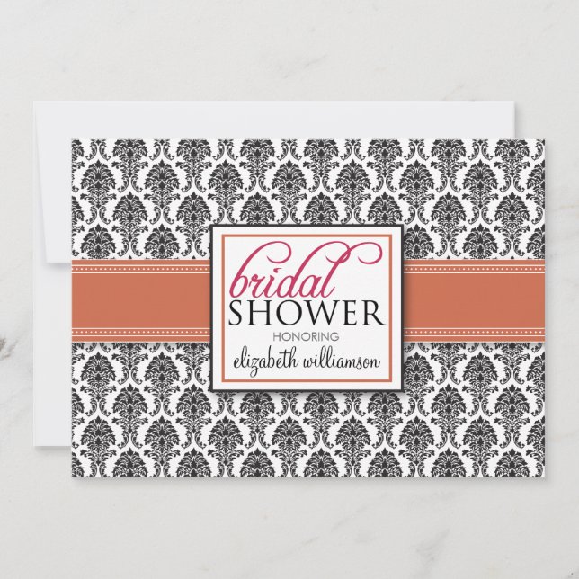 Invitation à la douche nuptiale élégante Damask (c (Devant)