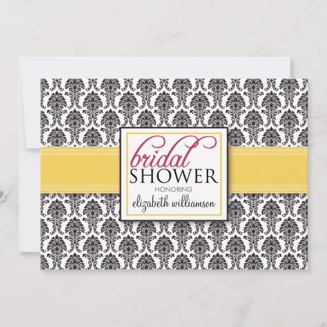 Invitation à la douche nuptiale élégante Damask (c (Devant)