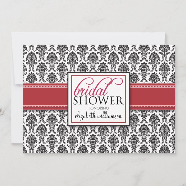 Invitation à la douche nuptiale élégante Damask (e (Devant)