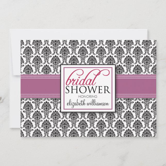 Invitation à la douche nuptiale élégante Damask (l (Devant)