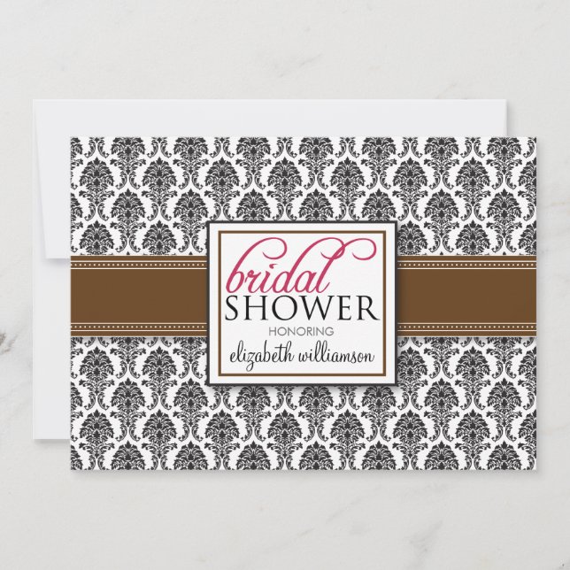 Invitation à la douche nuptiale élégante Damask (m (Devant)