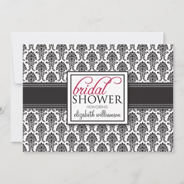 Invitation à la douche nuptiale élégante Damask (n (Devant)