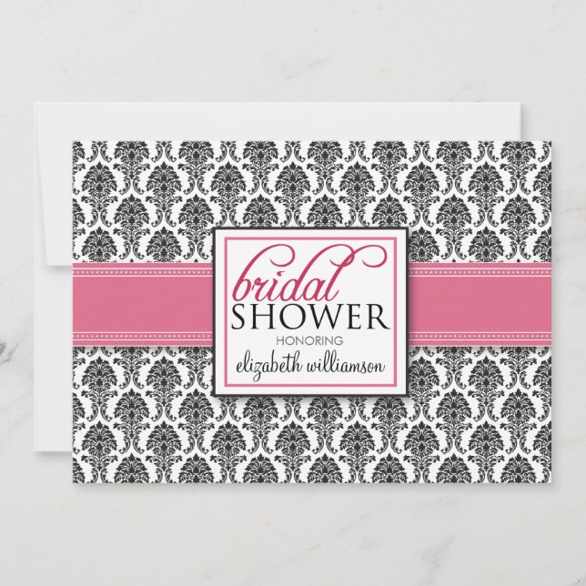 Invitation à la douche nuptiale élégante Damask (r (Devant)