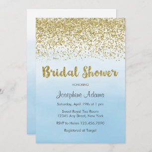 Invitation à la douche nuptiale en bleu doux et or