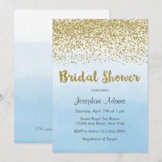 Invitation à la douche nuptiale en bleu doux et or